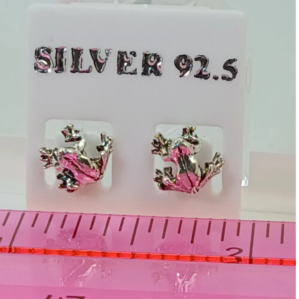 Vintage 90s Sterling Silver 925‎ Frog Stud Earrings Animal Nature Jewelry  - New